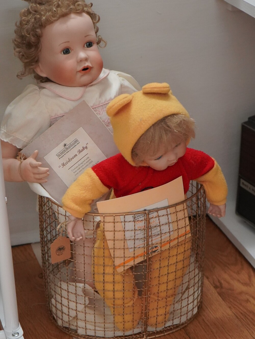 Winnie The Pooh Bear-Themed Porcelain Doll in Yellow and Red Outfit